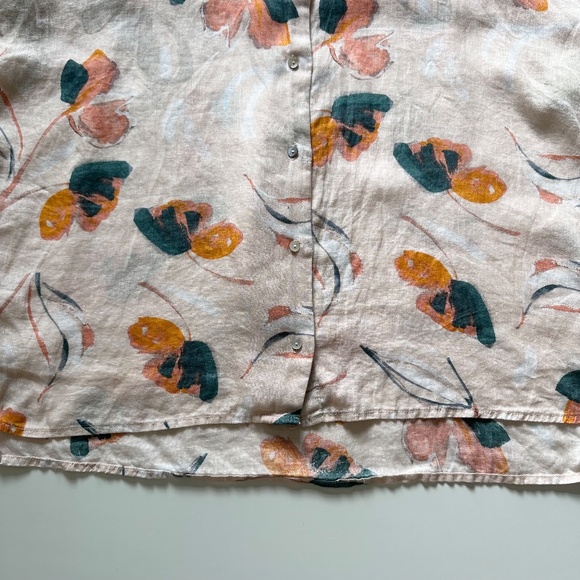 Rachel Zoe 100%‎ Linen Floral Print Button Up Shirt Size Medium Blouse Top Peach - Picture 9 of 16